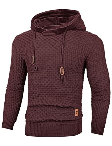 TARAINYA Pullover Herren Hoodie Kapuzenpullover Langarm Männer Casual Sweatshirt Hoody mit Kordelzug Rot 3XL von TARAINYA