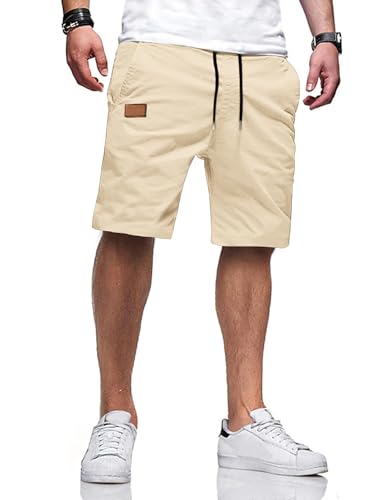 TARAINYA Kurze Hosen Herren Baumwolle Casual Shorts Herren Tunnelzug Elastische Sommer Chino mit Taschen Aprikose 4XL von TARAINYA