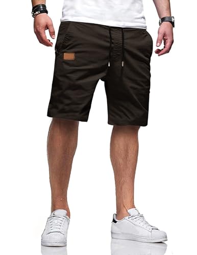 TARAINYA Kurze Hosen Herren Baumwolle Casual Shorts Herren Tunnelzug Elastische Sommer Chino mit Taschen Dunkelbraun M von TARAINYA