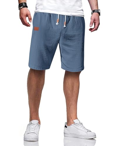 TARAINYA Kurze Hosen Herren Baumwolle Leinen mit Gummizug Freizeithose Casual Shorts Sommer Leicht mit Taschen Dunkelblaues 3XL TARAINYA Kurze Hosen Herren Baumwolle Leinen mit Gummizug Freizeithose Casual Shorts Sommer Leicht mit Taschen Dunkelblaues 3XL von TARAINYA