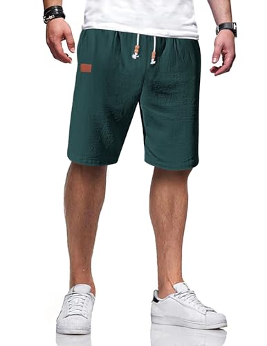 TARAINYA Kurze Hosen Herren Baumwolle Leinen mit Gummizug Freizeithose Casual Shorts Sommer Leicht mit Taschen Grüngrau XL TARAINYA Kurze Hosen Herren Baumwolle Leinen mit Gummizug Freizeithose Casual Shorts Sommer Leicht mit Taschen Grüngrau XL von TARAINYA