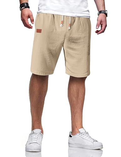 TARAINYA Kurze Hosen Herren Baumwolle Leinen mit Gummizug Freizeithose Casual Shorts Sommer Leicht mit Taschen HellesKhaki L TARAINYA Kurze Hosen Herren Baumwolle Leinen mit Gummizug Freizeithose Casual Shorts Sommer Leicht mit Taschen HellesKhaki L von TARAINYA