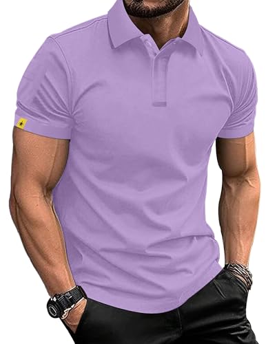 TARAINYA Poloshirt Herren Kurzarm Pentagramm Piqué-Qualität Polohemd Golf Sports Polo Männer Lila L von TARAINYA