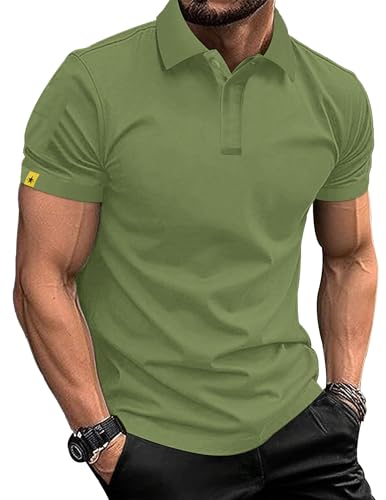 TARAINYA Poloshirt Herren Kurzarm Pentagramm Piqué-Qualität Polohemd Golf Sports Polo Männer Grün 2XL von TARAINYA