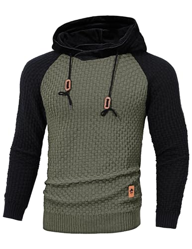TARAINYA Pullover Herren Hoodie Kapuzenpullover Langarm Männer Casual Sweatshirt Hoody mit Kordelzug Armeegrüne Schwarz M von TARAINYA