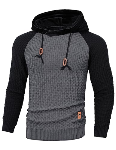 TARAINYA Pullover Herren Hoodie Kapuzenpullover Langarm Männer Casual Sweatshirt Hoody mit Kordelzug Dunkelgrau Schwarz M von TARAINYA