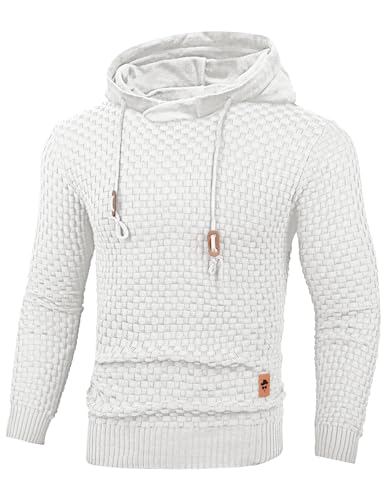 TARAINYA Pullover Herren Hoodie Kapuzenpullover Langarm Männer Casual Sweatshirt Hoody mit Kordelzug Weiß L von TARAINYA