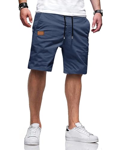 TARAINYA Kurze Hosen Herren Baumwolle Casual Shorts Herren Tunnelzug Elastische Sommer Chino mit Taschen Dunkelblaues L von TARAINYA