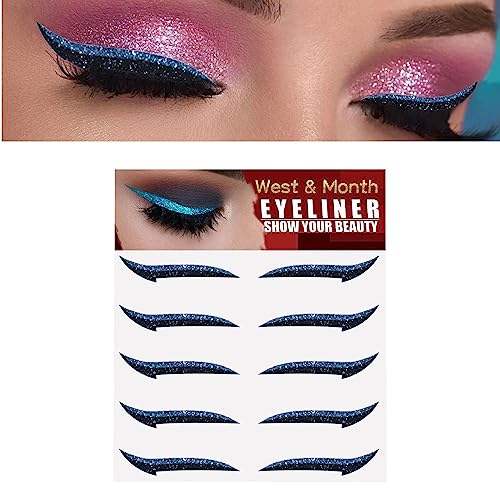 Glitzer-Eyeliner-Streifen zum Aufkleben | 5 Paar glitzernde, selbstklebende Eyeliner-Schablonen - Aufkleber-Eyeliner mit Glanzeffekt, Make-up-Eyeliner-Aufkleber für Frauen und Mädchen Tarako von TARAKO