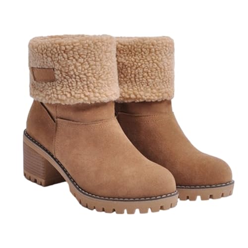 TARAKO Runde Zehen-Winterstiefel | Bequeme Winterstiefel für Damen mit Blockabsatz - Warme Damen-Winterschuhe, schicke Winterschuhe für Damen, Mädchen, Damen von TARAKO