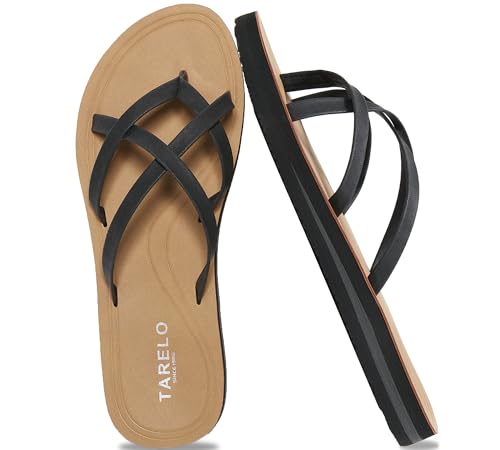 TARELO Flip Flops Damen Sommer Zehentrenner Rutschfeste Sandalen Schwarz 40 von TARELO SINCE 1986