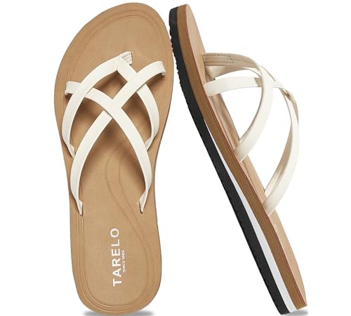 TARELO Flip Flops Damen Sommer Zehentrenner Rutschfeste Sandalen Weiß 40 von TARELO SINCE 1986