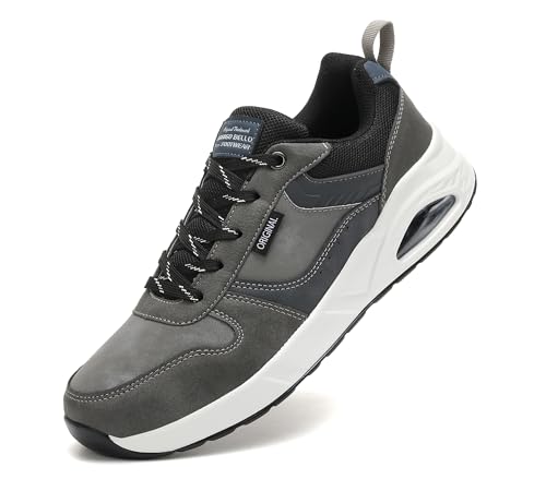 TARELO Sneaker Herren Turnschuhe Air Cushion Freizeitschuhe Atmungsaktive Sportschuhe Leicht Tennis Schuhe Grau 41 von TARELO SINCE 1986