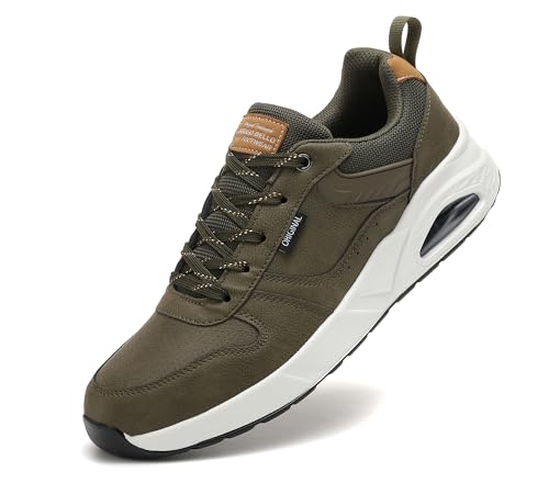 TARELO Sneaker Herren Turnschuhe Air Cushion Freizeitschuhe Atmungsaktive Sportschuhe Leicht Tennis Schuhe Grün 44 von TARELO SINCE 1986