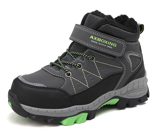 TARELO Winterschuhe Kinder rutschfeste Winterstiefel Mid Schneestiefel Jungen Unisex Gefütterte Wanderschuhe 32-39 (Grau,39) von TARELO SINCE 1986