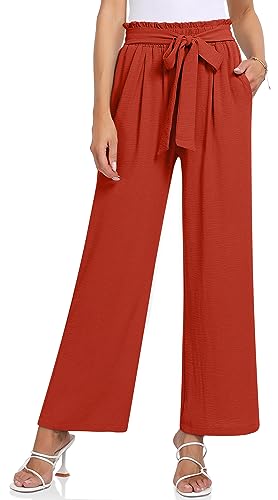 TARSE Anzughose für Damen, hohe Taille, weites Bein, Lounge-Hose, Business, Freizeit, Arbeitshose mit Taschen, rotbraun, XX-Large von TARSE