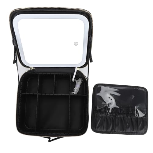 Reise-Make-up-Etui, Kosmetiktasche, Organizer, Make-up-Tasche mit Spiegel mit LED-Beleuchtung, 3 Farbeinstellungen, Wasserdichte Kosmetiktasche mit Spiegel für Damen von TARSHYRY