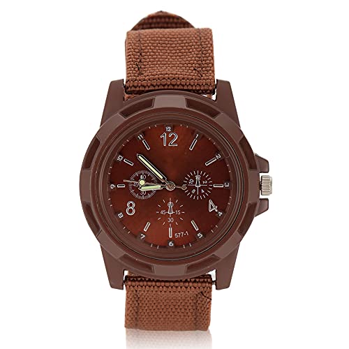 TARSHYRY 5 Colors Electronic Analog Arms Watch, Stilvoller Militärischer Stil Runder Nylongurt Armbanduhr mit Stiftschnalle für Armee Verwendet (SWI -Kaffee) von TARSHYRY