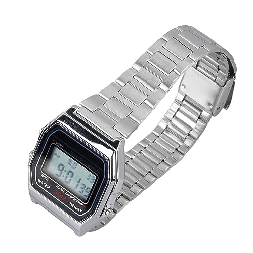 TARSHYRY Edelstahl-Digitaluhr, Digitale Sportuhr, wasserdichte, Leichte, Leuchtende Armbanduhr, Silber von TARSHYRY