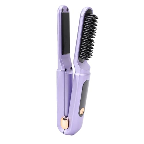 TARSHYRY Schnurloses Haarglätterbürste 2 in 1 Tragbarer Heißer Bürstenglattkamm mit Digitalem Display 3500mAh Batterie für Frauen Männer Reisen nach Hause Verwenden ABS -Material. (PURPLE) von TARSHYRY