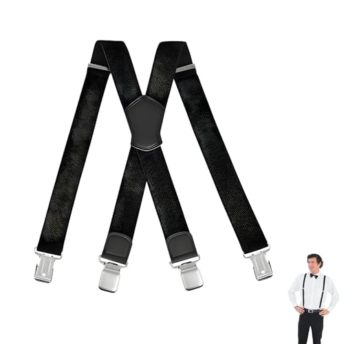 Hosenträger für Herren, Hosenträger Herren Extra Stark Breit 3,8cm Mit 4 Clips Einstellbare Elastische Träger in X-Form Hosentraeger Herr Elastisch und Einheitsgröße für Overalls Jeans Jumpsuits von TASSFROO