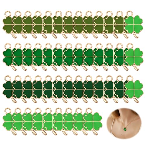 TASSFROO 48 Stück Glücksbringer Vierblättriges Kleeblatt, Kleeblatt Anhänger Glückliche Vierblättrige Anhänger Kleine Metall Charms zum Armband für DIY Abschiedsgeschenk Keschlüsselanhänger von TASSFROO
