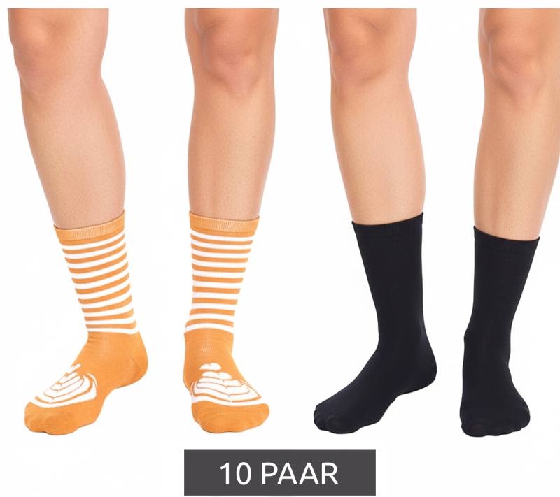 10 Paar TASTIQ Baumwoll-Socken mit Latte Macchiato-Print Weihnachts-Geschenk für Kaffee-Liebhaber lange Strümpfe in stylischer Kaffeebecher-Geschenkbox TAS/1/CSX2/LAT Braun/Schwarz von TASTIQ