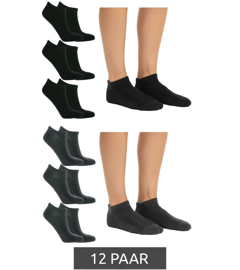 12 Paar TASTIQ Damen Sneaker-Socken schlichte Baumwoll-Socken in Geschenkbox Kinder Sport-Socken Grau oder Schwarz von TASTIQ