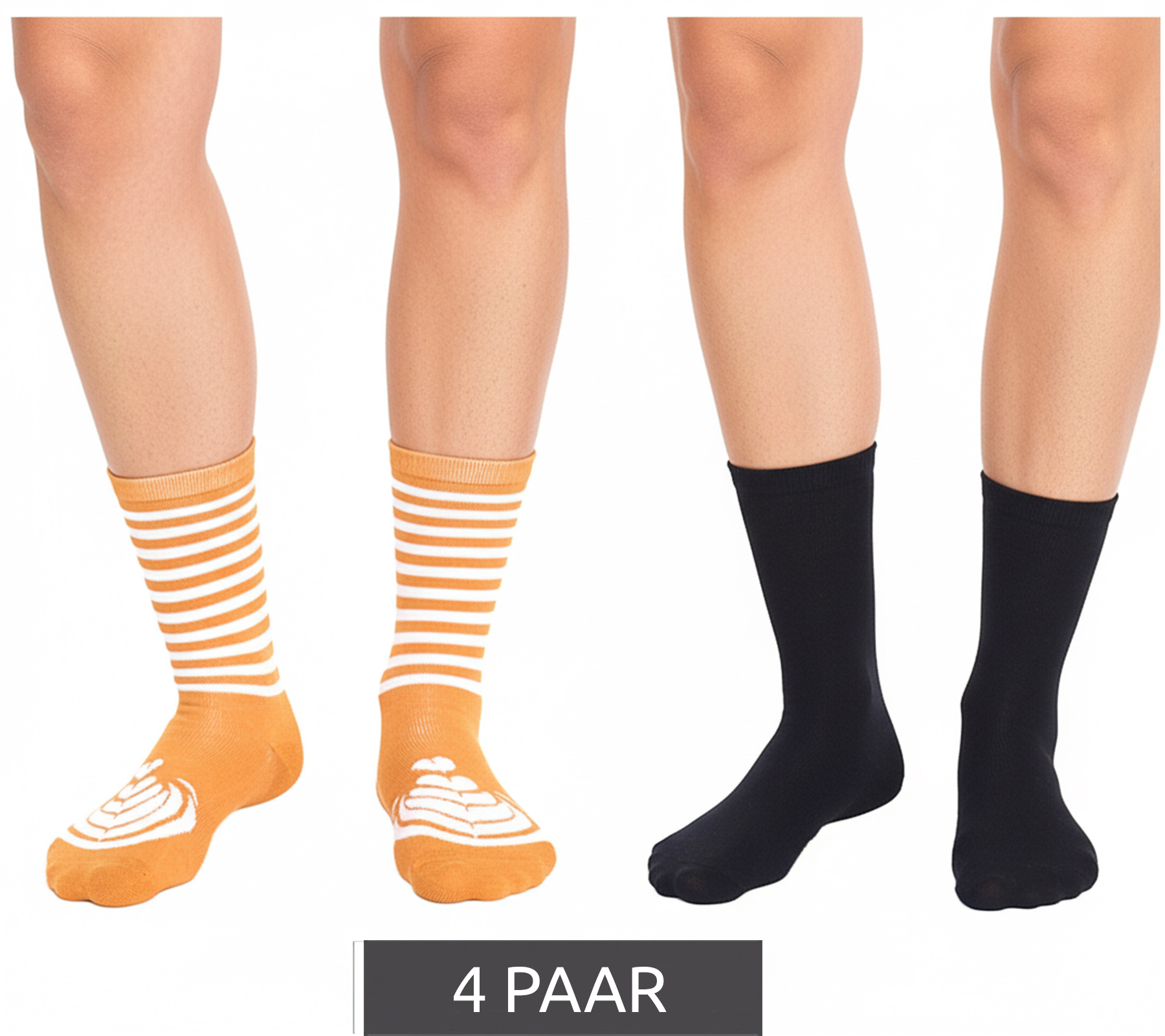 4 Paar TASTIQ Baumwoll-Socken mit Latte Macchiato-Print Weihnachts-Geschenk für Kaffee-Liebhaber lange Strümpfe in stylischer Kaffeebecher-Geschenkbox TAS/1/CSX2/LAT Braun/Schwarz von TASTIQ