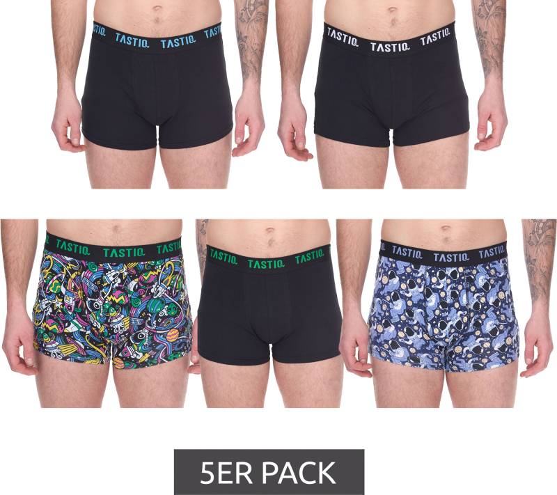 5er Pack TASTIQ Herren Boxershorts in Geschenkbox mit Weltraum-Print Baumwoll-Unterhose Tas/1/BCX5/SPAC Schwarz/Bunt von TASTIQ