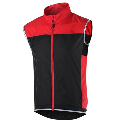 TATAUU Reflektierend Laufweste Ärmellos Sommer Winddicht Atmungsaktiv Fahrradjacke Herren - Radweste – Windabweisend – Wasserabweisend - Reflektierend,Red-L von TATAUU