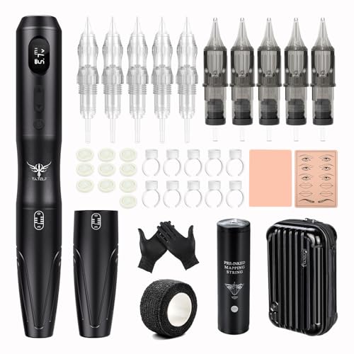 TATELF Permanent Make up Maschine Kabellos mit 2 Stück Handgriff 10 Stück Patronennadeln Microblading Zubehör für Lip Eyeliner Ombre Powder Brows Microshading Zubehör von TATELF