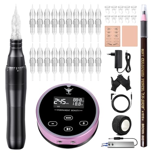 TATELF Permanentes Make up Gerät mit 20 Stück Patronen Nadeln digitaler Stromversorgung für Ombre Powder Brows Miroblading Shading Eyeliner Lippen von TATELF