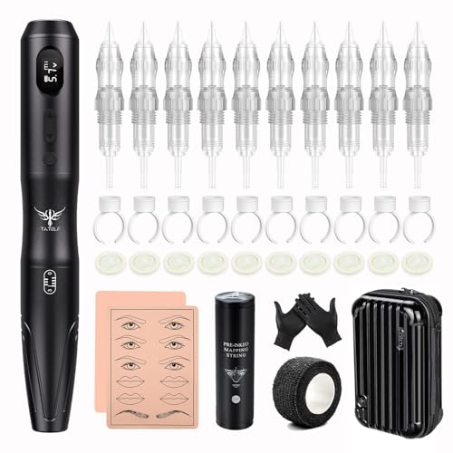 TATELF Permanent Make up Maschine Kabellos mit 10 Stück Patronennadeln Microblading Zubehör für Lip Eyeliner Ombre Powder Brows Microshading Zubehör von TATELF