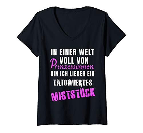 Damen Tätowiertes Miststück in einer Welt voll von Prinzessinnen T-Shirt mit V-Ausschnitt Damen Tätowiertes Miststück in einer Welt voll von Prinzessinnen T-Shirt mit V-Ausschnitt von TATTOO LIEBE