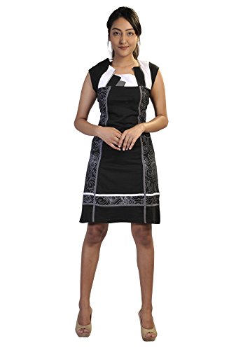TATTOPANI Ärmelschwarzweiss -Kleid mit seitlichem Druck(TC-TDR720ABLK-M). von TATTOPANI