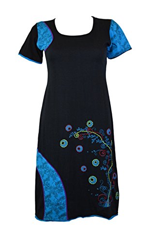 TATTOPANI Damen Kurzarm knielangen Kleid mit Stickerei -PEEPAL (LMN-3019-M) von TATTOPANI