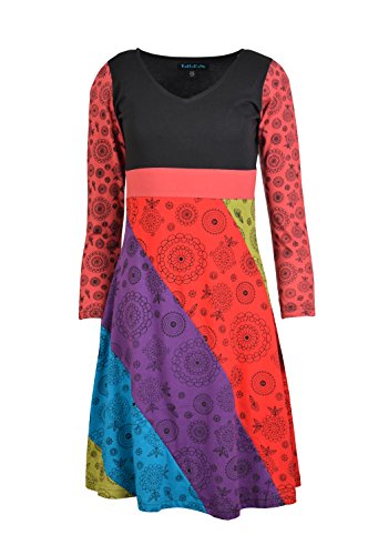 TATTOPANI Damen Langarm-Baumwollkleid Mehrfarbig Print Abendkleid TC-TDR1472-MLTM von TATTOPANI