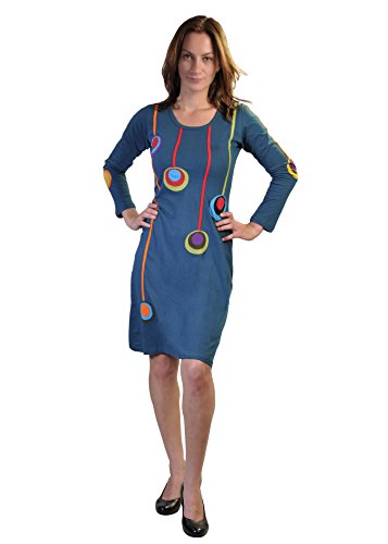 TATTOPANI Damen Langarm Kleid mit Mehrfarbig Kreis Patch Design-(LMN-4064-M) von TATTOPANI