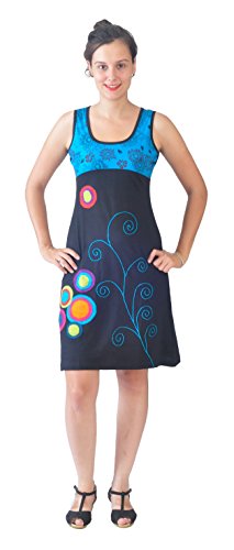 TATTOPANI Damen bunten ärmellose Spirale Stickereikleid - Blue Poppy M von TATTOPANI