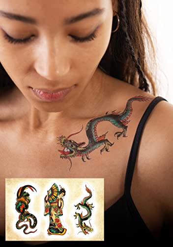TATYOU® Premium Qualität Klebe-Tattoo | Original Designs,Home' von Oldschool Tattoo Legende Christian Wahrlich | Vegan und für empfindliche Haut geeignet (Dragon) von TATYOU