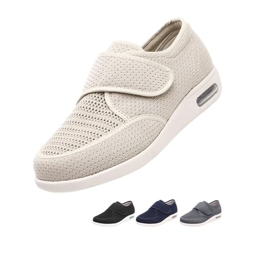 Diabetiker Ödem Schuhe - Mit Klettverschluss Sneakers Damen Geschwollene Füße Mesh Atmungsaktiv Einfaches An- Und Ausziehen (Beige, Erwachsene, Damen, 38, Numerisch, EU Schuhgrößensystem, X-Weit) von TAUAYNN