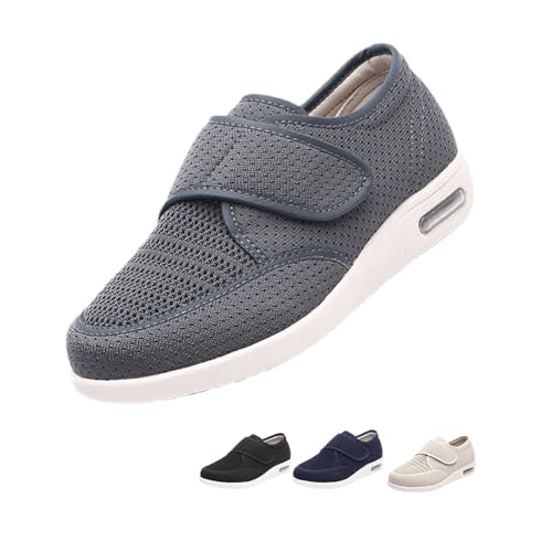Diabetiker Ödem Schuhe - Mit Klettverschluss Sneakers Damen Geschwollene Füße Mesh Atmungsaktiv Einfaches An- Und Ausziehen (Grey, Erwachsene, Damen, 39, Numerisch, EU Schuhgrößensystem, X-Weit) von TAUAYNN