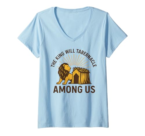 Damen Der König Will Tabernakel unter Uns | Sukkot-Design T-Shirt mit V-Ausschnitt Damen Der König Will Tabernakel unter Uns | Sukkot-Design T-Shirt mit V-Ausschnitt von TAUD