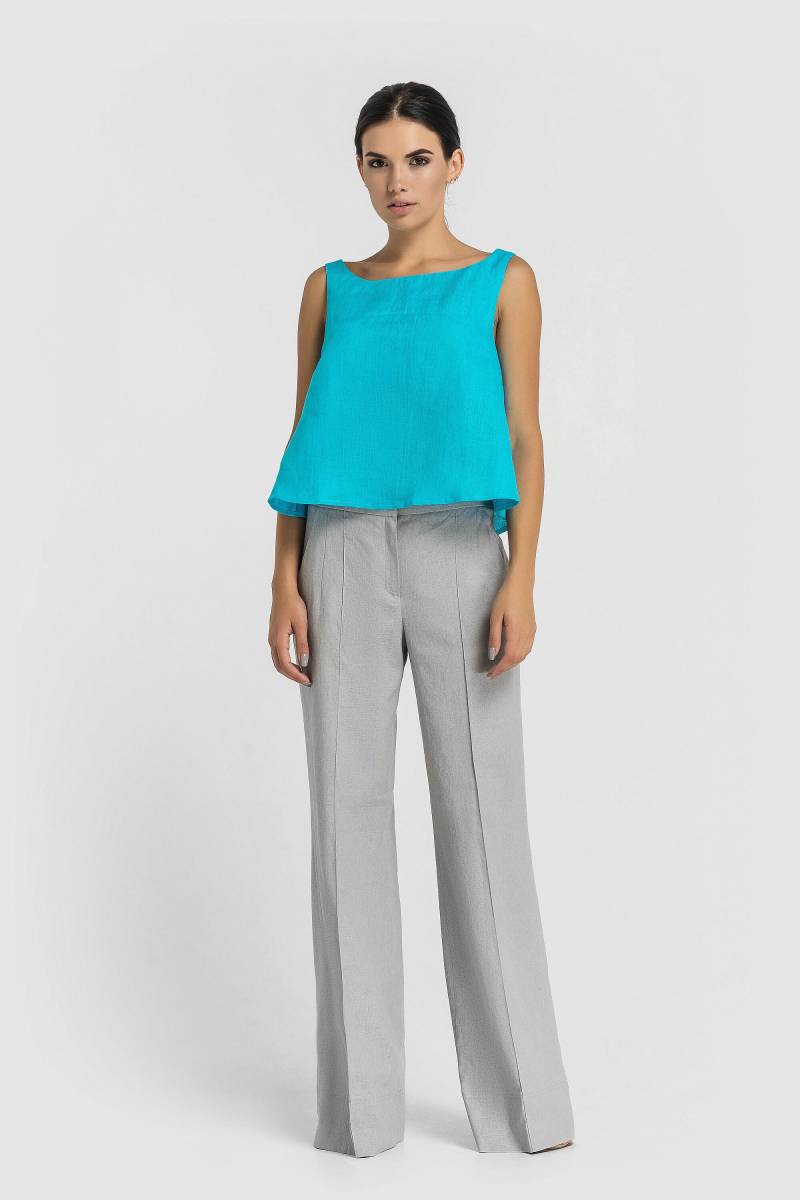 Letzte Grösse 02 Us | 36 Eu Leinen Weites Bein Palazzo Hose Frauen, High Waist Hippie Sommer Grau Damen Hose, Boho Mit Hoher Taille Taverovska von TAVROVSKA