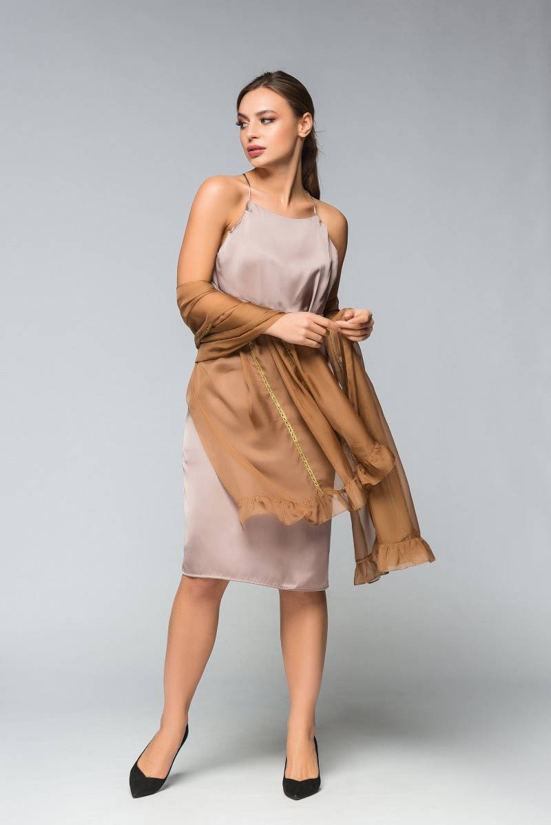 Letzte Grösse 36 Eu | Sale/Schlupfkleid Mit Transparenter Chiffon Stola Seide Viskose Schlichtes Cocktailkleid Schal Camisole Taverovska von TAVROVSKA