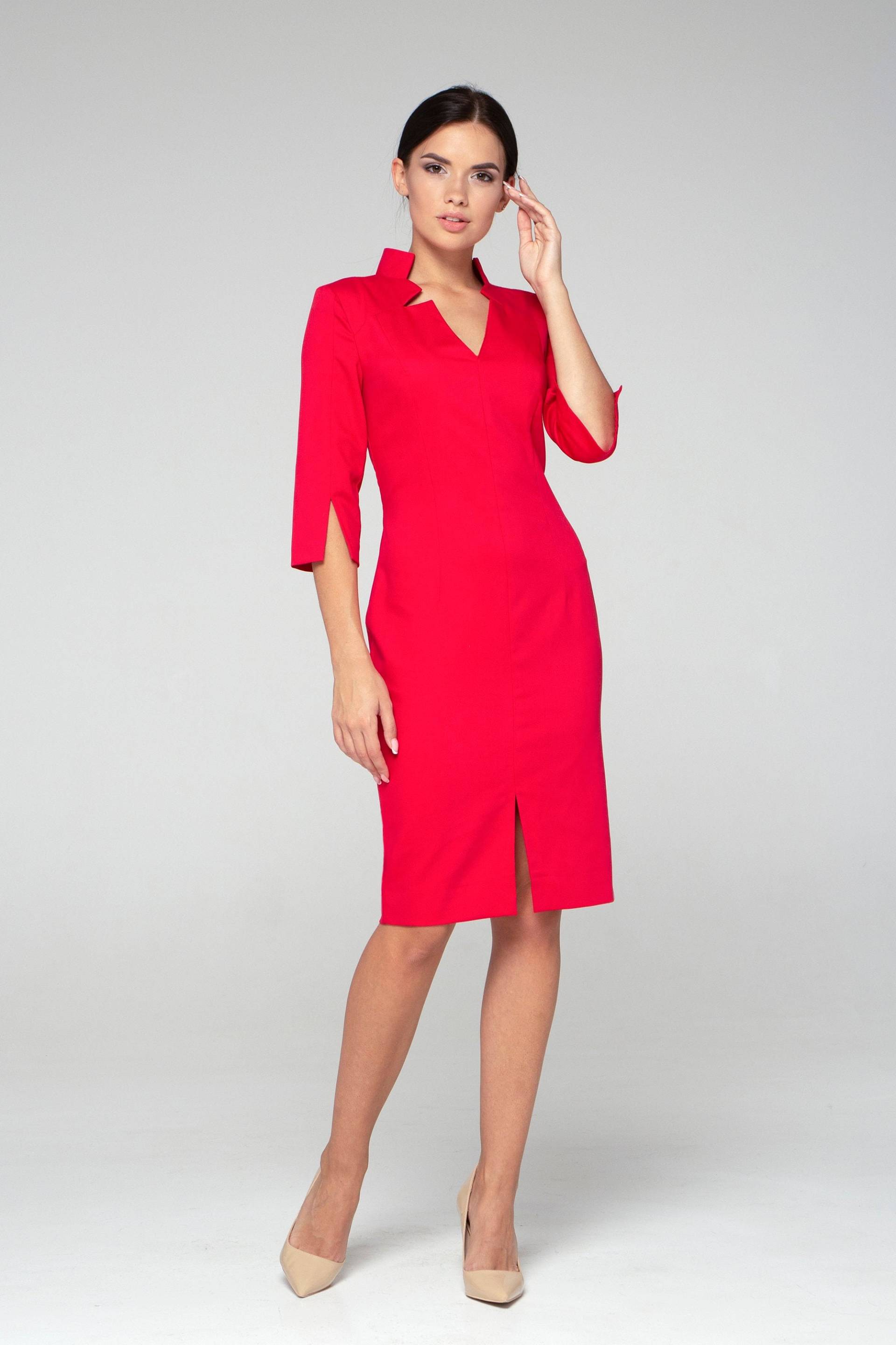 Rotes Cocktailkleid, Elegantes Partykleid, Korporatives Bleistiftkleid Mit V-Ausschnitt, Kleid Für Besondere Anlässe Midi, Bescheidenes von TAVROVSKA