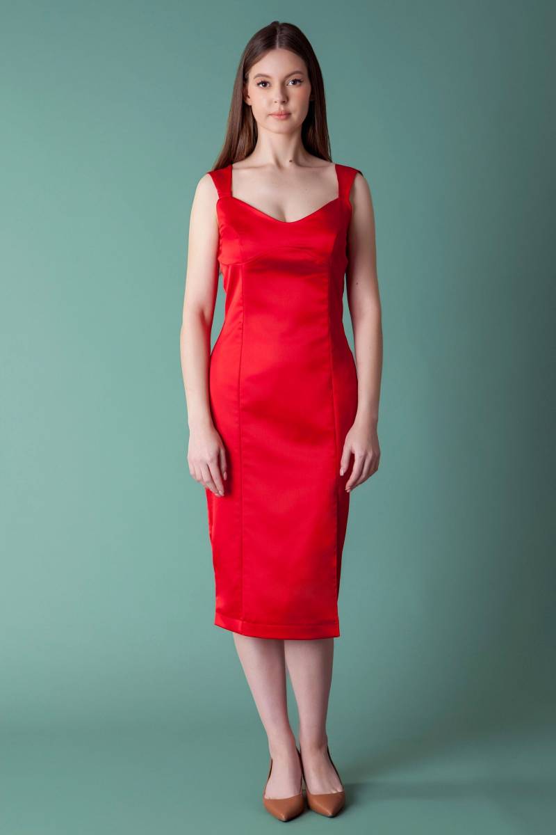 Rotes Cocktailkleid Satin, Abendkleid Mit V-Ausschnitt, Abendkleid, Breite Träger Anlass Kleid Frauen Formelle Kleidung Hochzeitsgast Taverovska von TAVROVSKA