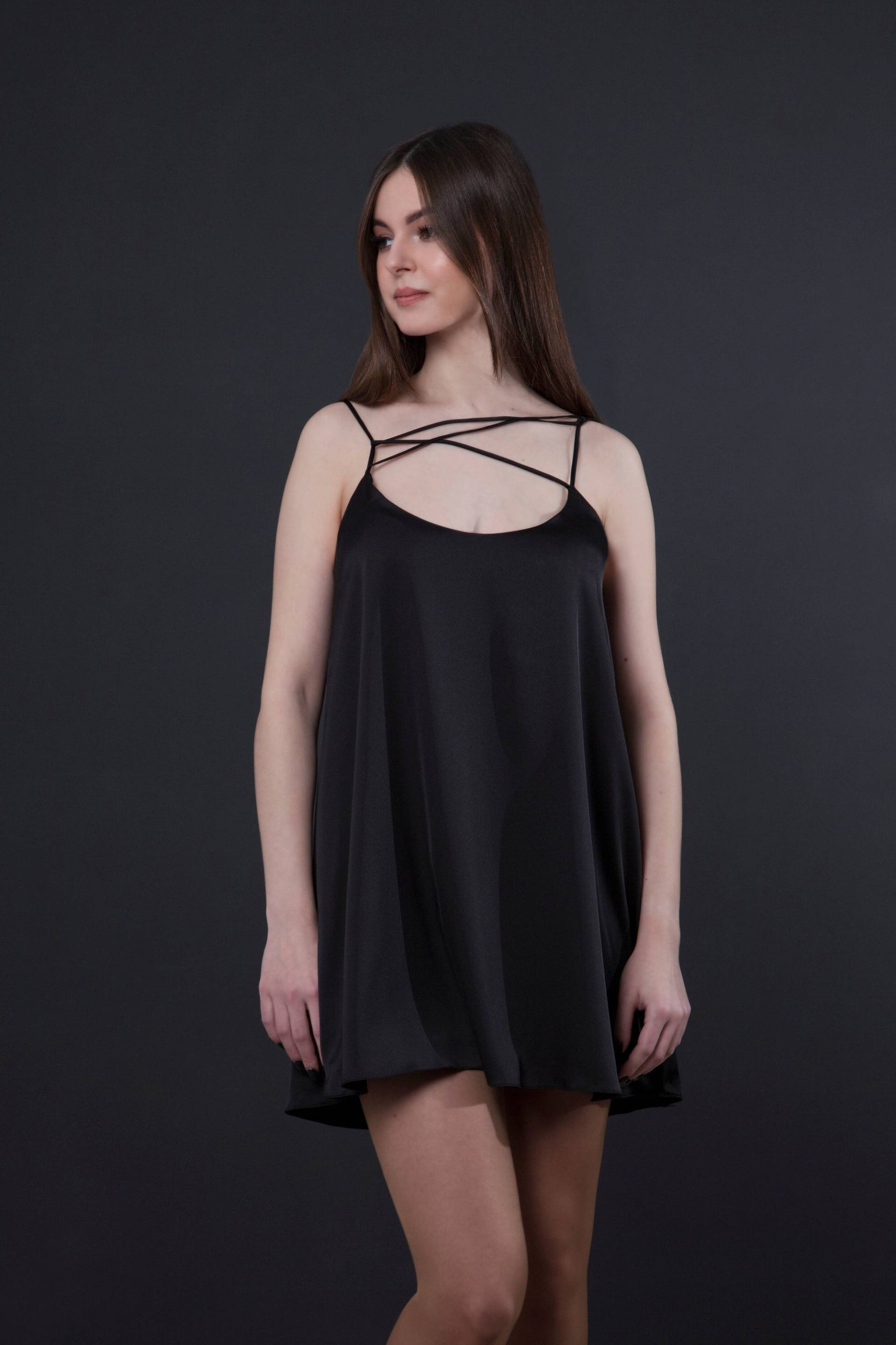 Schwarzes Slip-Kleid, Camisole-Kleider Für Frauen, Doppel-Träger-Cami-Kleid, Urlaub Am Meer, Mini-Sommerkleid, Hochzeitsgastkleid Den Sommer von TAVROVSKA