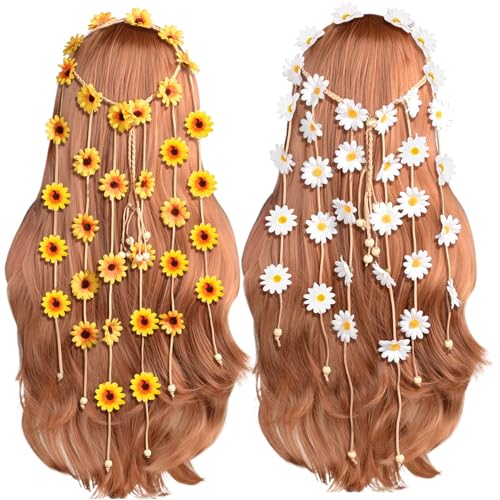 TAXTYHRE 2 Stück Sonnenblumen Haarschmuck, Sonnenblumen Haarreif, Modische Blumen Haarschmuck, Verstellbar Blumen Haarband für Damen Mädchen Strand Hochzeit Karneval Party von TAXTYHRE